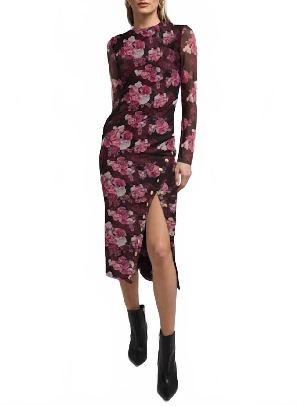 NEW GENERATION LOVE monique fleur mesh midi dress in burgundy